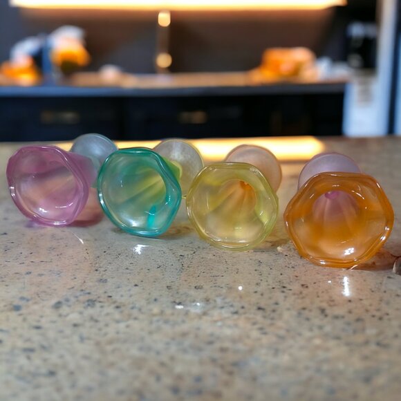 LIBBEY KA-DINKS Vintage Frosted Tulip Shaped Scalloped Edge Pastel Cups - Picture 5 of 5